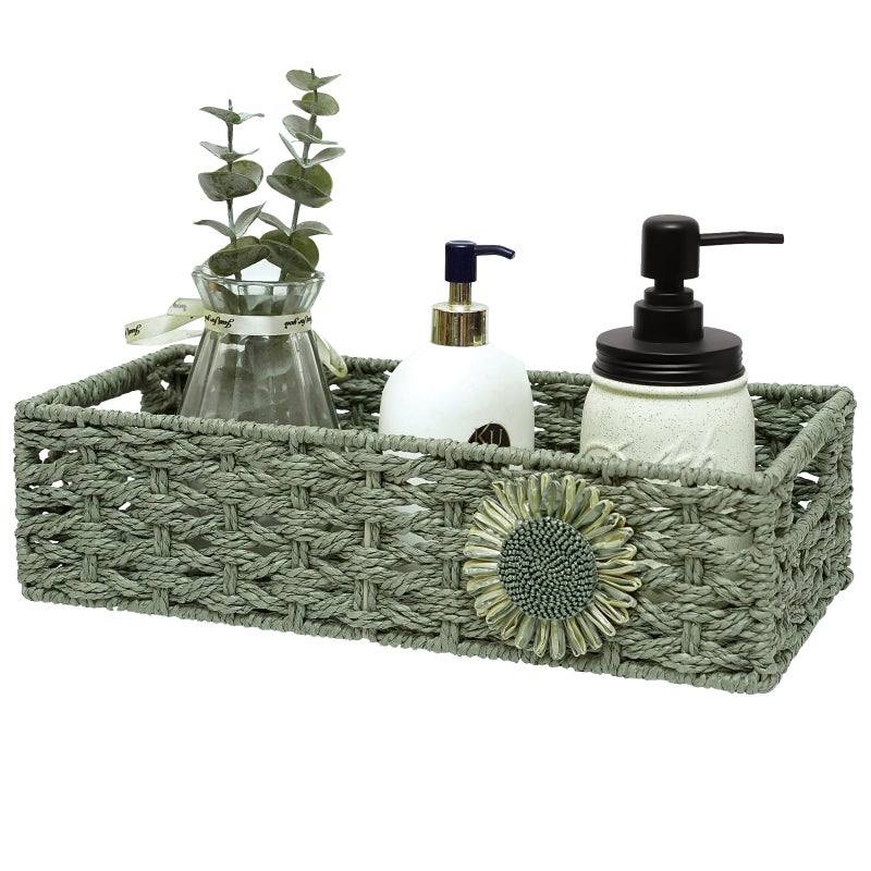 DUO ER DUOER Toilet Paper Basket for Tank Top Bathroom Baskets for Organizing Bathroom Tray for Counter Storage Basket for Bathroom Organizer-Green - Image 1